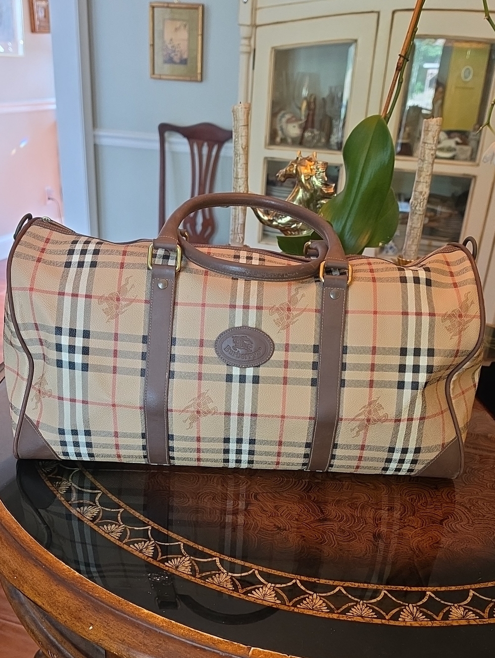 Authentic Burberry Haymarket Check Bandouliere Duffle EUC D RINGS